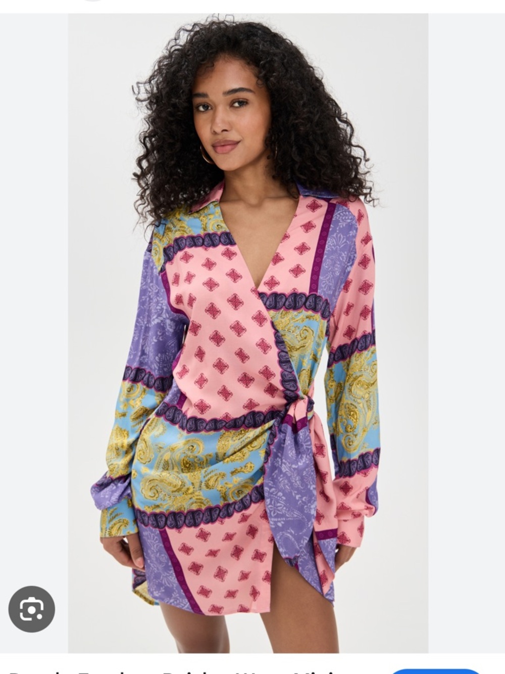 Wrap-Front Satin Sleep Shirt in Pink & Purple Patchwork